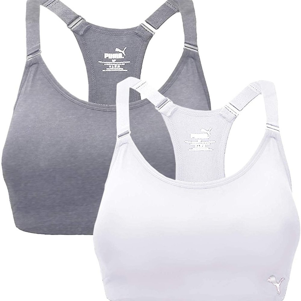 Puma Women's Seamless Sports Bra with Removable Cups, 2-Pack - White/Grey